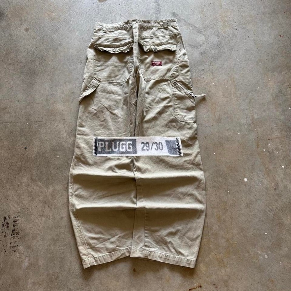 Baggy Plugg Cargo Wide Leg Jnco Styl Y2k Tan Khaki Vintage Denim Jeans - 29x30